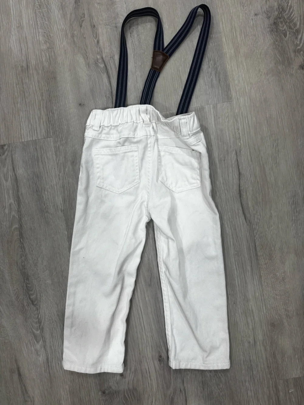 Carters Toddler Boy White Kids Pants with Navy Striped Suspenders 24M